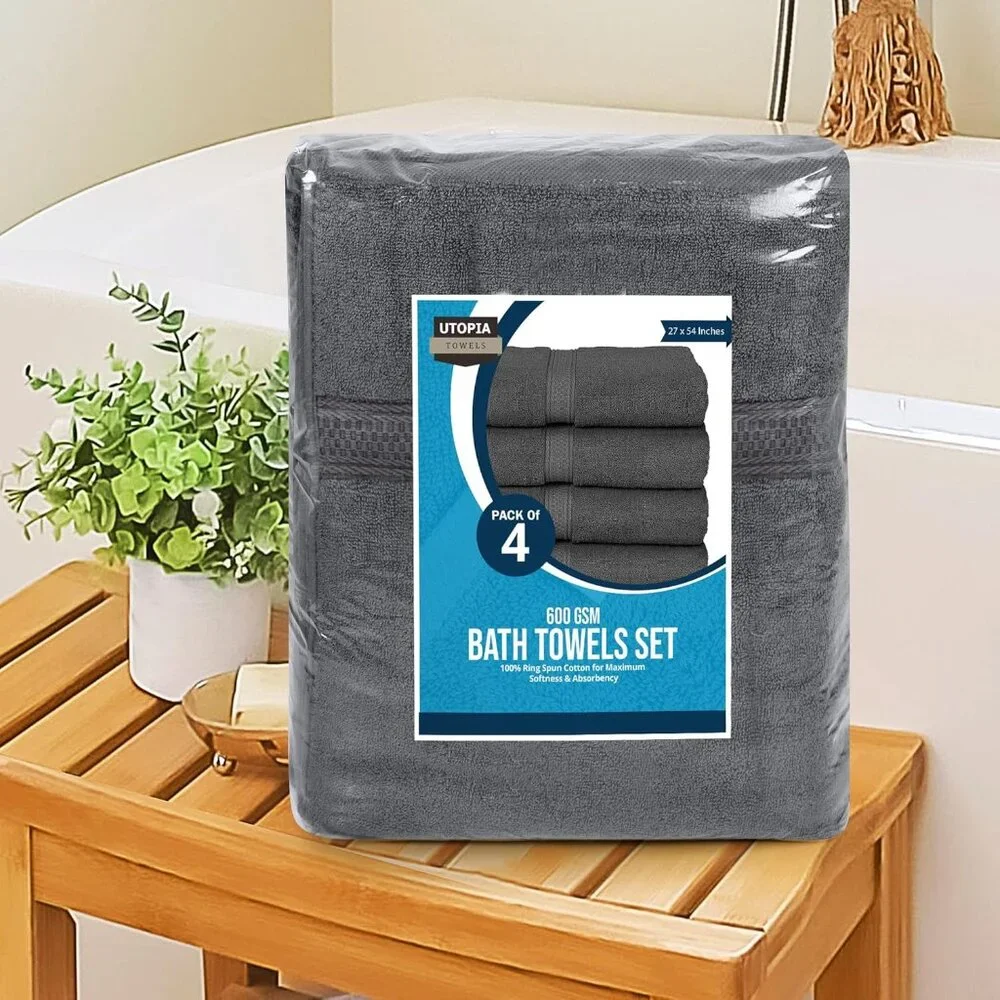 Luxurious 4 Pack Bath Towels - 27x54 Inches, 600 GSM Cotton, Lightweight & Soft